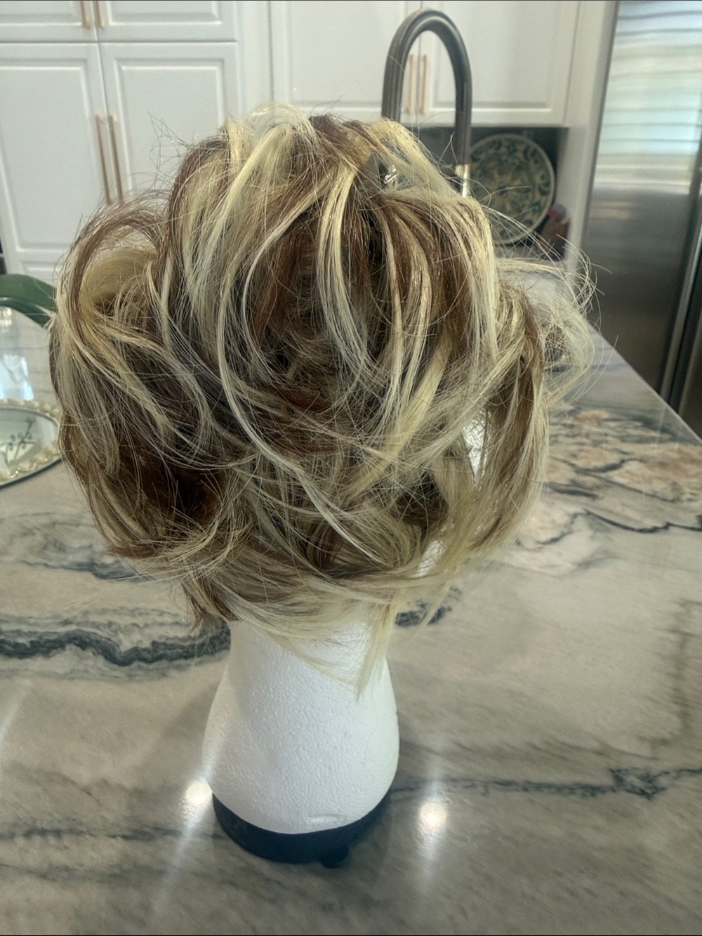 Blonde and Brown Highlighted Women's Hairpiece bun
